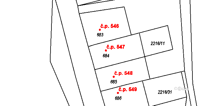 Bělá pod Bezdězem 547 na parcele st. 684 v KÚ Bělá pod Bezdězem, Katastrální mapa