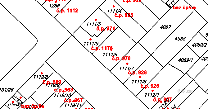 Břeclav 970 na parcele st. 1111/6 v KÚ Břeclav, Katastrální mapa