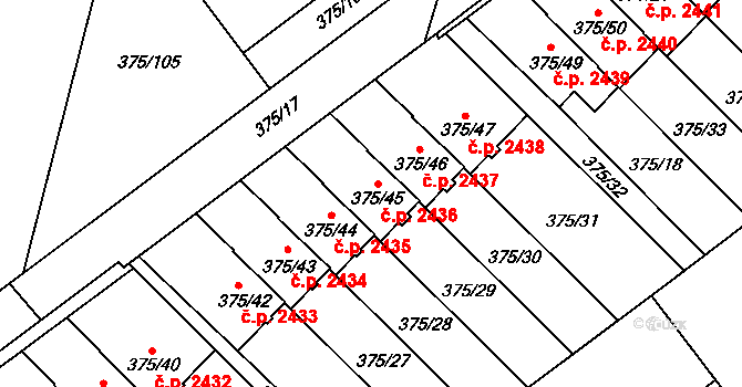 Tábor 2436 na parcele st. 375/45 v KÚ Klokoty, Katastrální mapa