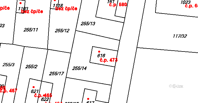 Benešov nad Ploučnicí 473 na parcele st. 616 v KÚ Benešov nad Ploučnicí, Katastrální mapa