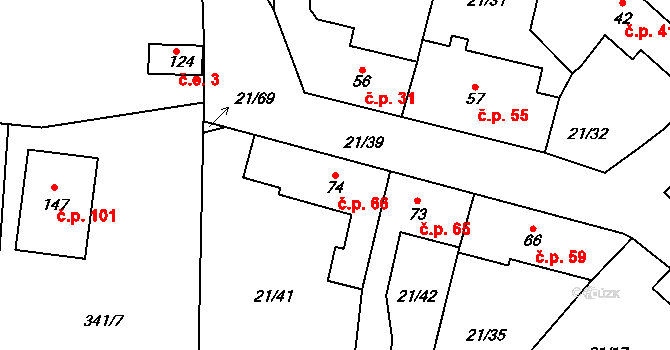 Hříběcí 66, Horní Cerekev na parcele st. 74 v KÚ Hříběcí, Katastrální mapa