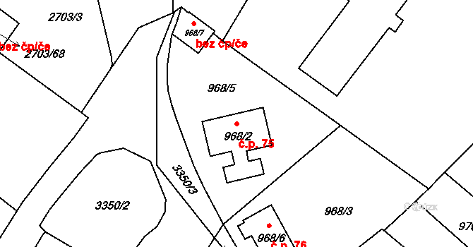 Pelhřimov 75 na parcele st. 968/2 v KÚ Pelhřimov, Katastrální mapa