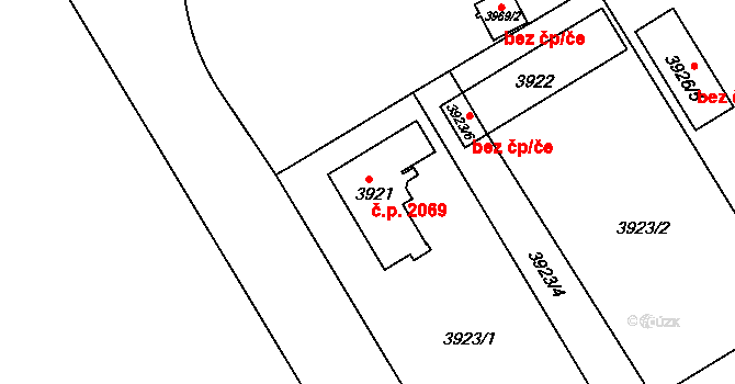 Teplice 2069 na parcele st. 3921 v KÚ Teplice, Katastrální mapa