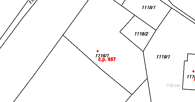 Frýdlant 657, Frýdlant nad Ostravicí na parcele st. 1116/1 v KÚ Frýdlant nad Ostravicí, Katastrální mapa