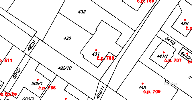 Jablunkov 768 na parcele st. 431 v KÚ Jablunkov, Katastrální mapa