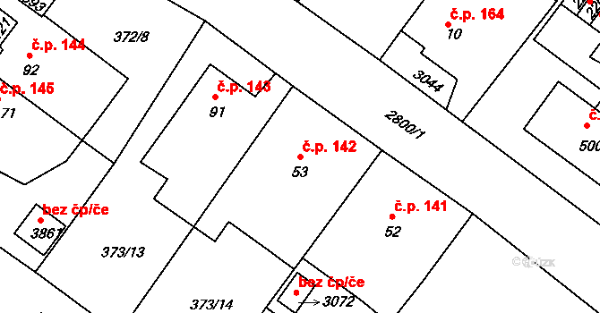 Plzeňské Předměstí 142, Rokycany na parcele st. 53 v KÚ Rokycany, Katastrální mapa