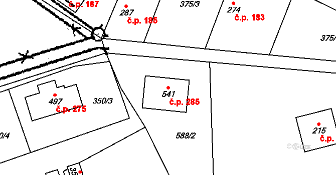 Liběchov 285 na parcele st. 541 v KÚ Liběchov, Katastrální mapa