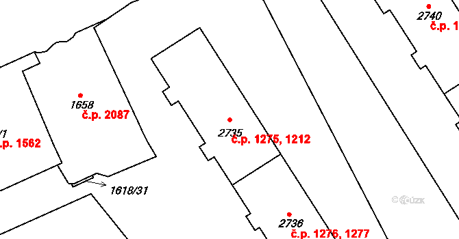 Cheb 1212,1275 na parcele st. 2735 v KÚ Cheb, Katastrální mapa