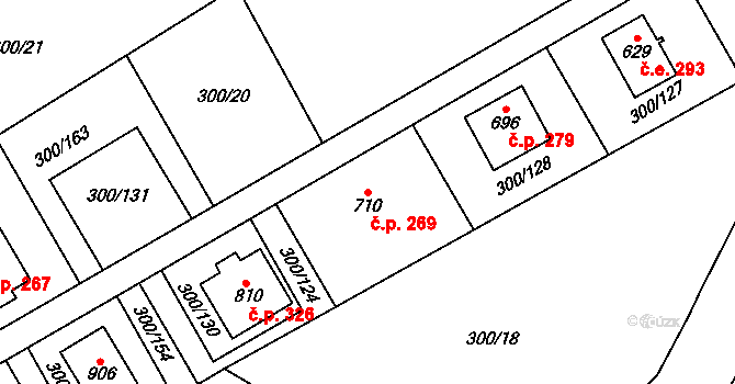 Jevany 269 na parcele st. 710 v KÚ Jevany, Katastrální mapa