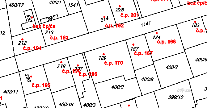 Veltrusy 170 na parcele st. 189 v KÚ Veltrusy, Katastrální mapa