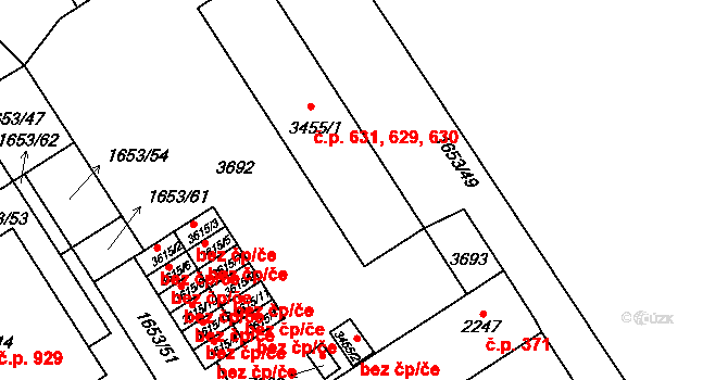 Kolín IV 629,630,631, Kolín na parcele st. 3455/1 v KÚ Kolín, Katastrální mapa
