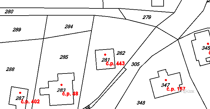 Jablůnka 443 na parcele st. 281 v KÚ Jablůnka, Katastrální mapa