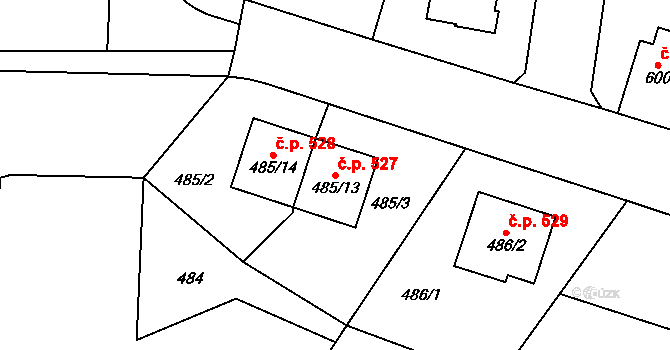 Dubeč 527, Praha na parcele st. 485/13 v KÚ Dubeč, Katastrální mapa