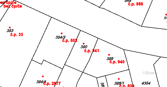 Žižkov 941, Praha na parcele st. 390 v KÚ Žižkov, Katastrální mapa