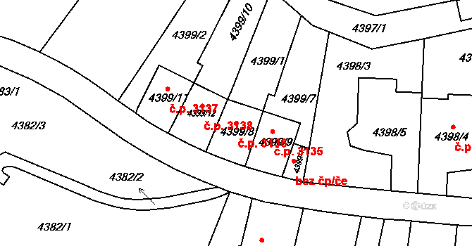 Smíchov 3136, Praha na parcele st. 4399/8 v KÚ Smíchov, Katastrální mapa