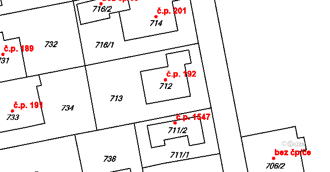 Zbraslav 192, Praha na parcele st. 712 v KÚ Zbraslav, Katastrální mapa