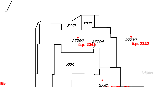 Stodůlky 2344, Praha na parcele st. 2774/1 v KÚ Stodůlky, Katastrální mapa