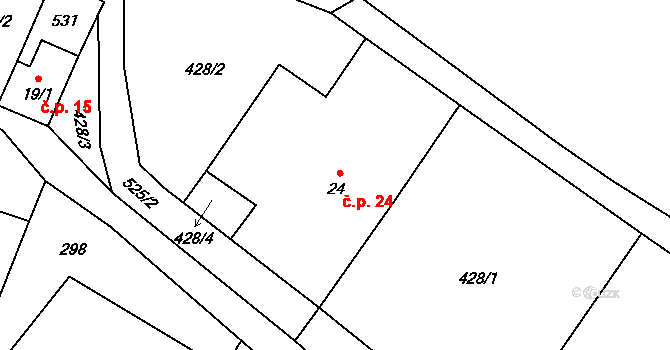 Suchdol 24, Kunžak na parcele st. 24 v KÚ Suchdol u Kunžaku, Katastrální mapa