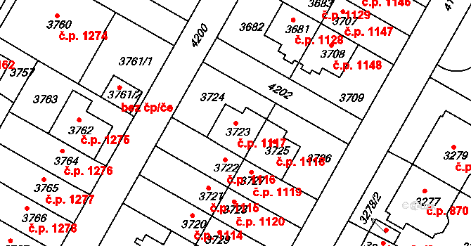 Dejvice 1117, Praha na parcele st. 3723 v KÚ Dejvice, Katastrální mapa