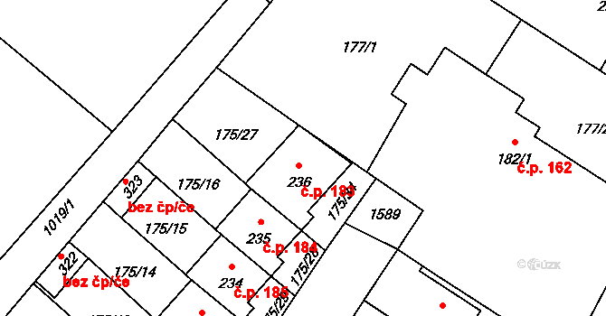 Břežany II 183 na parcele st. 236 v KÚ Břežany II, Katastrální mapa