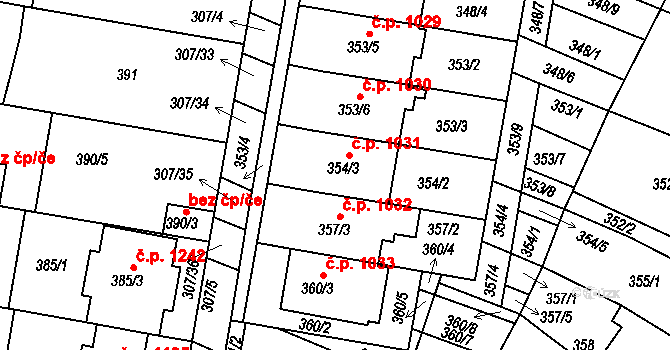 Mutěnice 1031 na parcele st. 354/3 v KÚ Mutěnice, Katastrální mapa