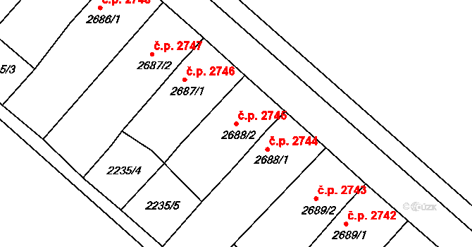 Hodonín 2745 na parcele st. 2688/2 v KÚ Hodonín, Katastrální mapa