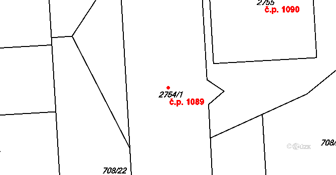 Sezimovo Ústí 1089 na parcele st. 2754/1 v KÚ Sezimovo Ústí, Katastrální mapa