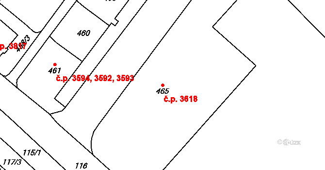 Chomutov 3618 na parcele st. 465 v KÚ Chomutov I, Katastrální mapa