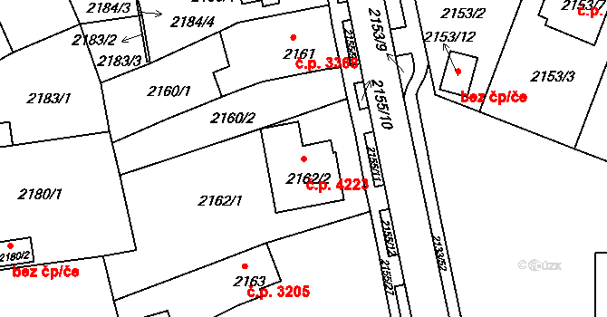 Chomutov 4223 na parcele st. 2162/2 v KÚ Chomutov II, Katastrální mapa