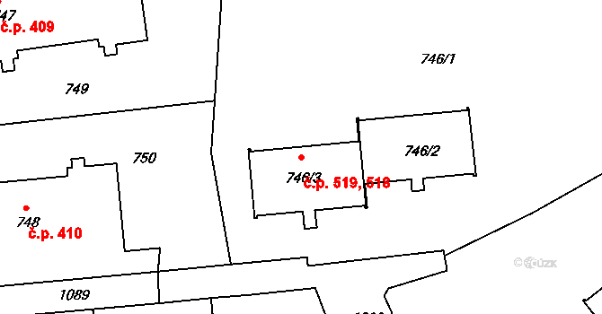 Liberec VII-Horní Růžodol 518,519, Liberec na parcele st. 746/3 v KÚ Horní Růžodol, Katastrální mapa