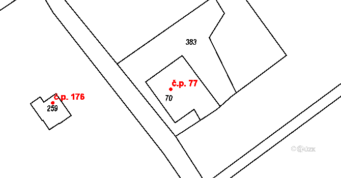 Bobr 77, Žacléř na parcele st. 70 v KÚ Bobr, Katastrální mapa