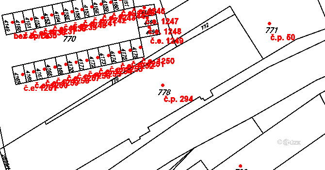 Kuřim 294 na parcele st. 778 v KÚ Kuřim, Katastrální mapa