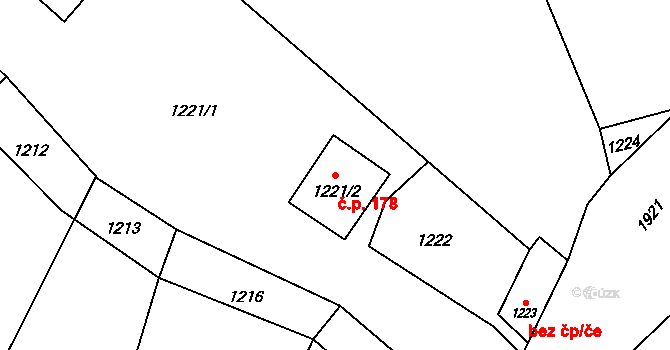 Horní Jasenka 178, Vsetín na parcele st. 1221/2 v KÚ Jasenka, Katastrální mapa