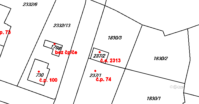 Valcha 2313, Plzeň na parcele st. 237/2 v KÚ Valcha, Katastrální mapa