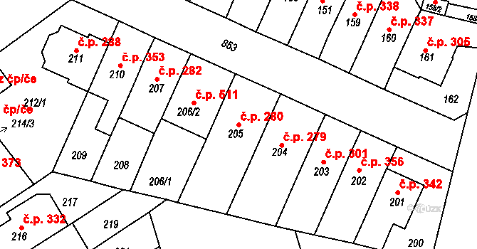 Doudlevce 280, Plzeň na parcele st. 205 v KÚ Doudlevce, Katastrální mapa