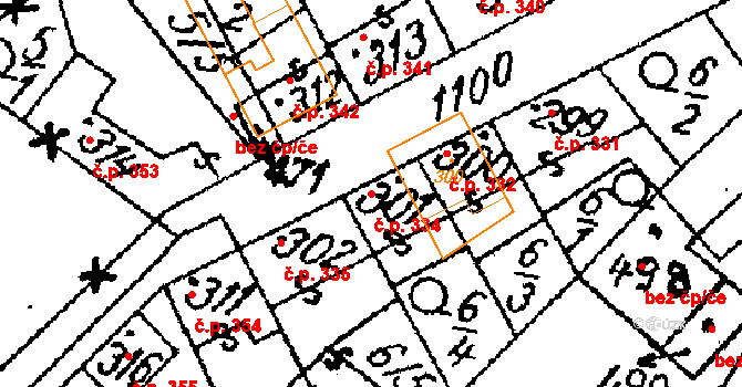 Žiželice 334 na parcele st. 301 v KÚ Žiželice nad Cidlinou, Katastrální mapa