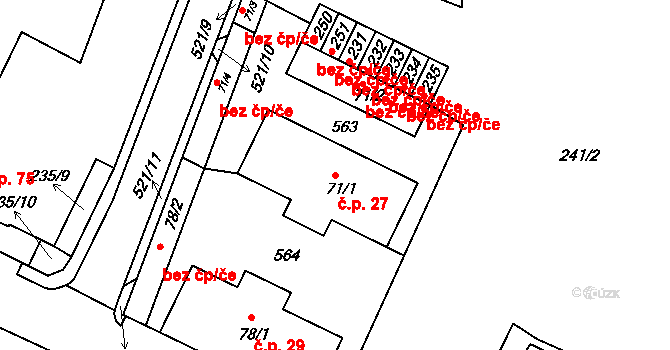 Kerhartice 27, Ústí nad Orlicí na parcele st. 71/1 v KÚ Kerhartice nad Orlicí, Katastrální mapa