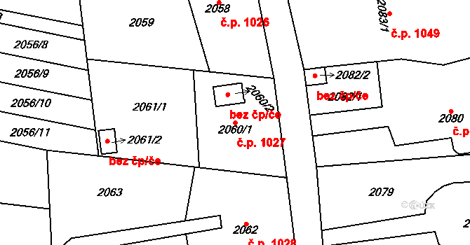 Bludovice 1027, Havířov na parcele st. 2060/1 v KÚ Bludovice, Katastrální mapa