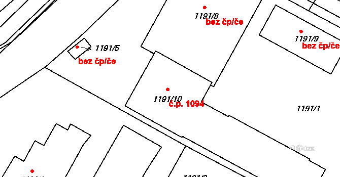 Holice 1094 na parcele st. 1191/10 v KÚ Holice v Čechách, Katastrální mapa