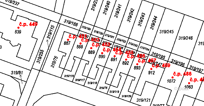 Přímětice 454, Znojmo na parcele st. 890 v KÚ Přímětice, Katastrální mapa