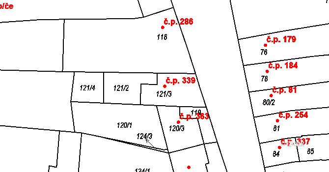 Opatovice 339 na parcele st. 121/3 v KÚ Opatovice u Rajhradu, Katastrální mapa
