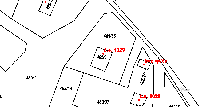 Kovářov 1029, Frymburk na parcele st. 485/3 v KÚ Frymburk, Katastrální mapa