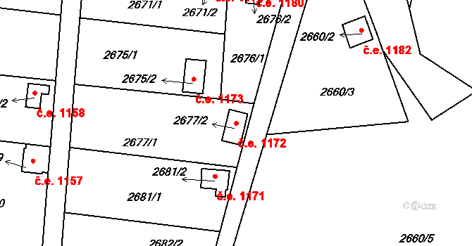 Bystřice nad Pernštejnem 1172 na parcele st. 2677/2 v KÚ Bystřice nad Pernštejnem, Katastrální mapa