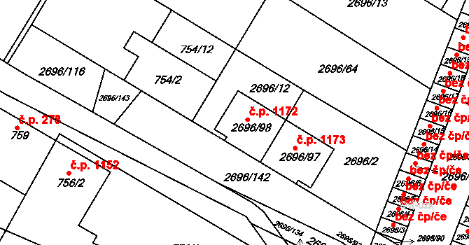 Svatobořice 1172, Svatobořice-Mistřín na parcele st. 2696/98 v KÚ Svatobořice, Katastrální mapa