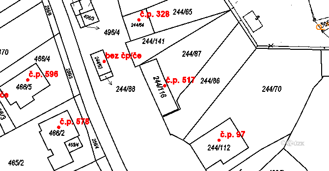 Dobšice 517 na parcele st. 244/116 v KÚ Dobšice u Znojma, Katastrální mapa