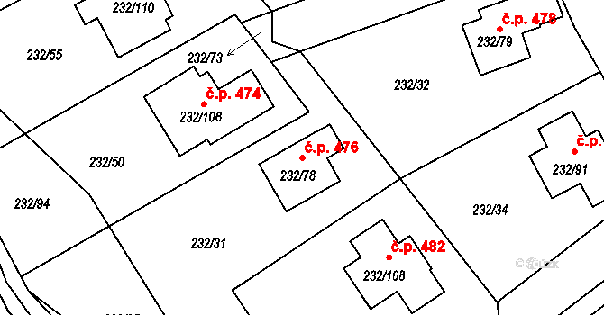 Boršov nad Vltavou 476 na parcele st. 232/78 v KÚ Boršov nad Vltavou, Katastrální mapa