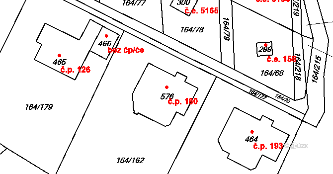 Doubravčice 180 na parcele st. 576 v KÚ Doubravčice, Katastrální mapa