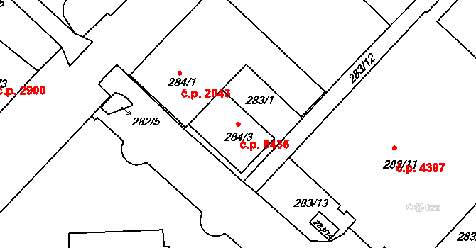 Chomutov 5435 na parcele st. 284/3 v KÚ Chomutov II, Katastrální mapa