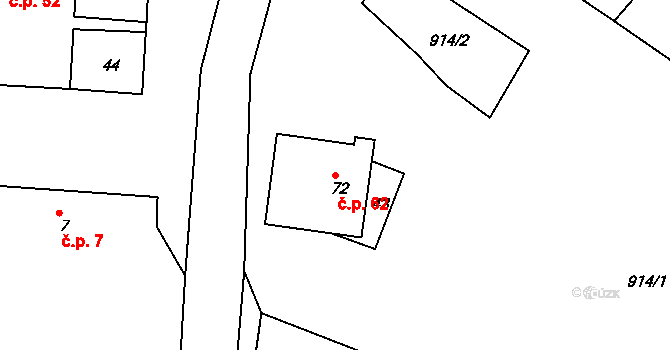 Lázy 62, Městečko Trnávka na parcele st. 72 v KÚ Lázy, Katastrální mapa