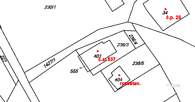 Jeřmanice 537 na parcele st. 403 v KÚ Jeřmanice, Katastrální mapa